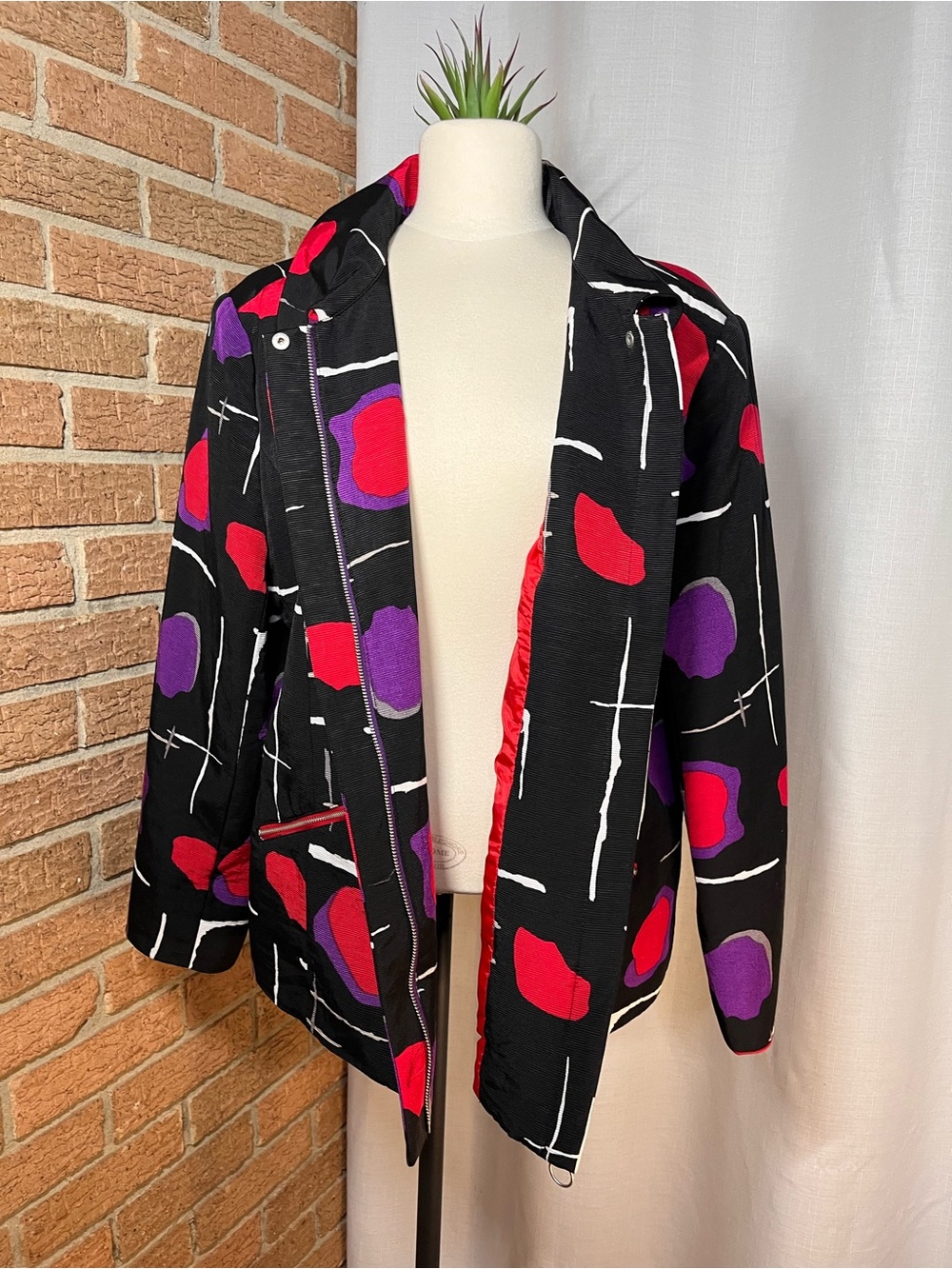 Vintage À La Carte XL Abstract Art Wear Jacket Black Pink Purple 90s - Picture 3 of 8